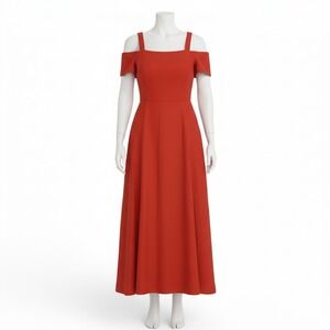 A.L.C. Daniel Red Linen Blend Cold Shoulder Midi Dress Size 4 Italian Fabric